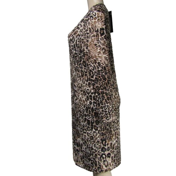 LEOPARD NWT Animal Print Safari Cheetah Textured Mob Wife knit Career Dress L - Picture 4 of 11